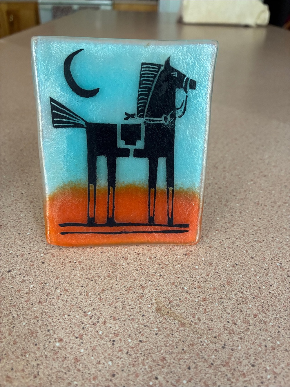 Hand Crafted Blue and Orange Glass Horse Art